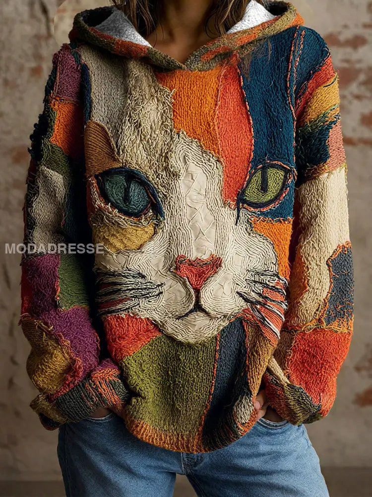 Kvinnors katt Geometrisk konst Print Hoodies som bild / S