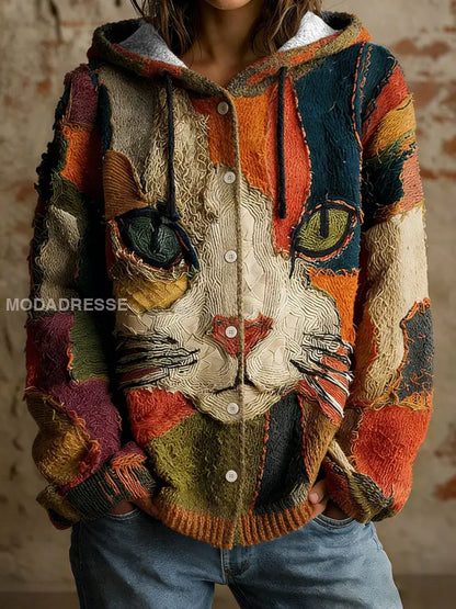 Kvinnors katt Geometrisk konst Skriv ut Cardigan som bild / S