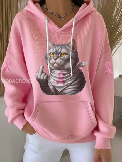 Kvinnors katt rosa band Print Casual Hoodie Print rost / S