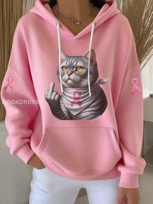 Kvinnors katt rosa band Print Casual Hoodie Print rost / S