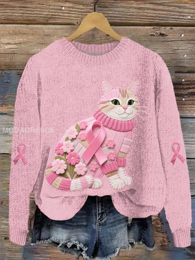 Kvinnors katt rosa band Print Casual Topp ljusrosa / S