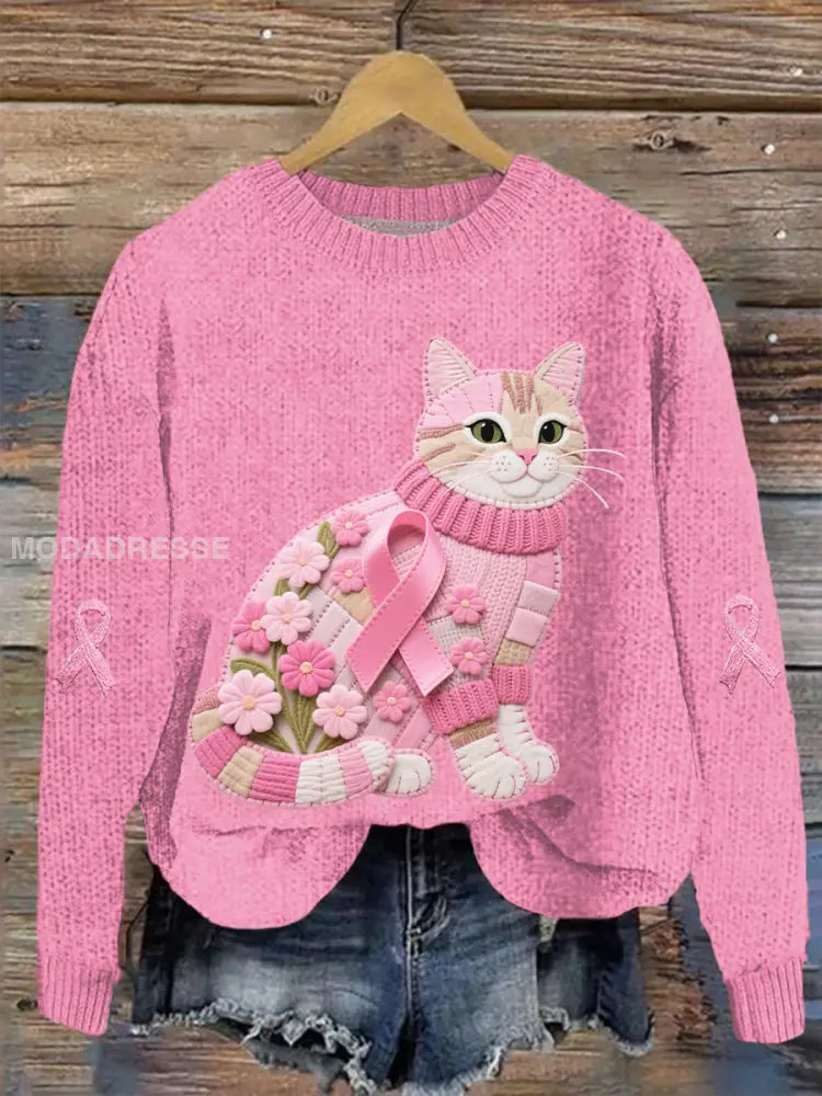 Kvinnors katt rosa band Print Casual Topp rosa / S