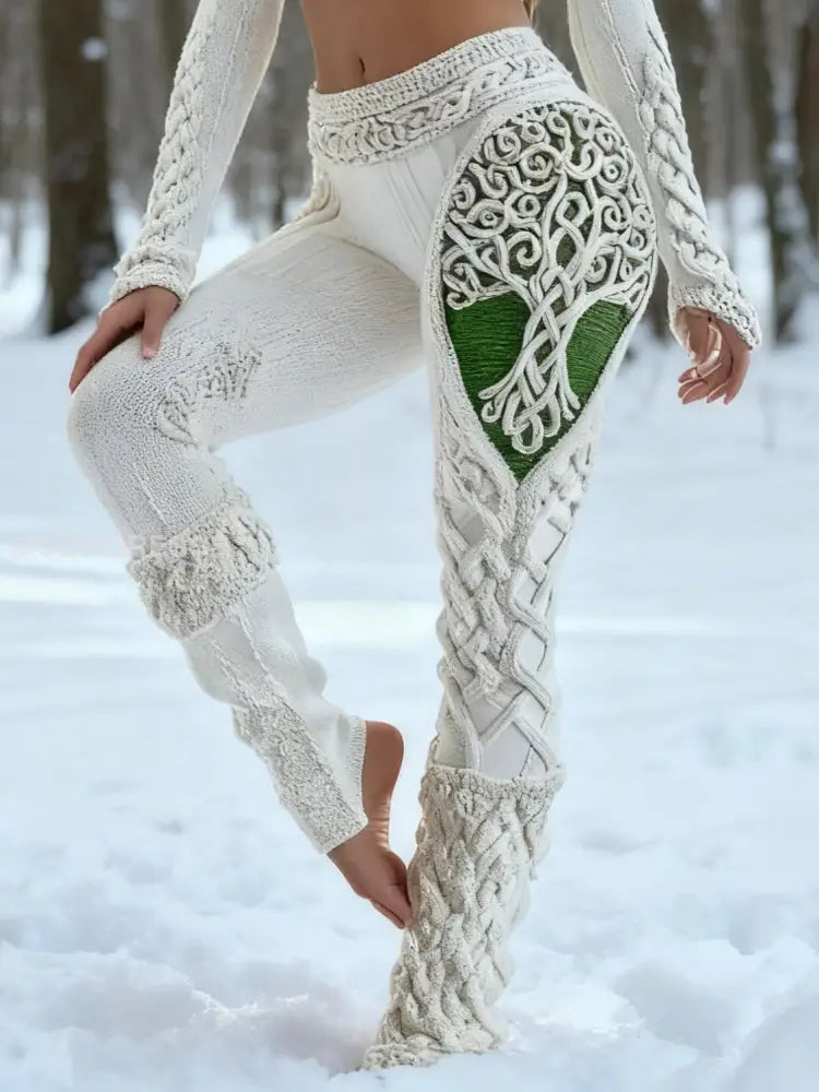 Kvinnors keltiska knop träd liv Gradient Sport Stretch Leggings vitt / S