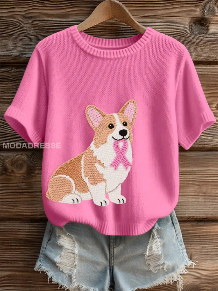 Kvinnors ljuvliga Corgi Broderad Mysig sticka topp runk / S
