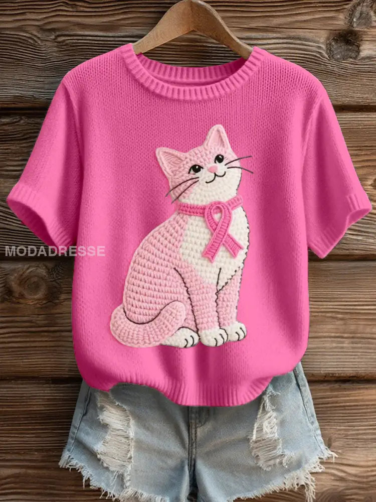 Kvinnors ljuvliga katt Virka mönster Mysigt sticka uppet rosrött / S