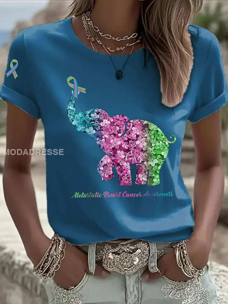 Kvinnors metastatiska bröstcancer medvetenhet Skriv ut Casual T shirt blå / S