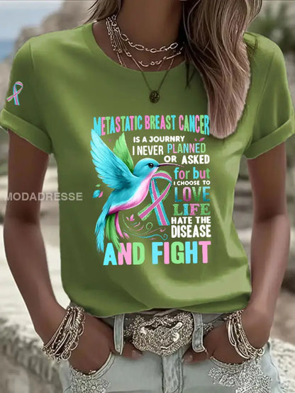 Kvinnors metastatiska bröstcancer medvetenhet Skriv ut Casual T shirt grön / S