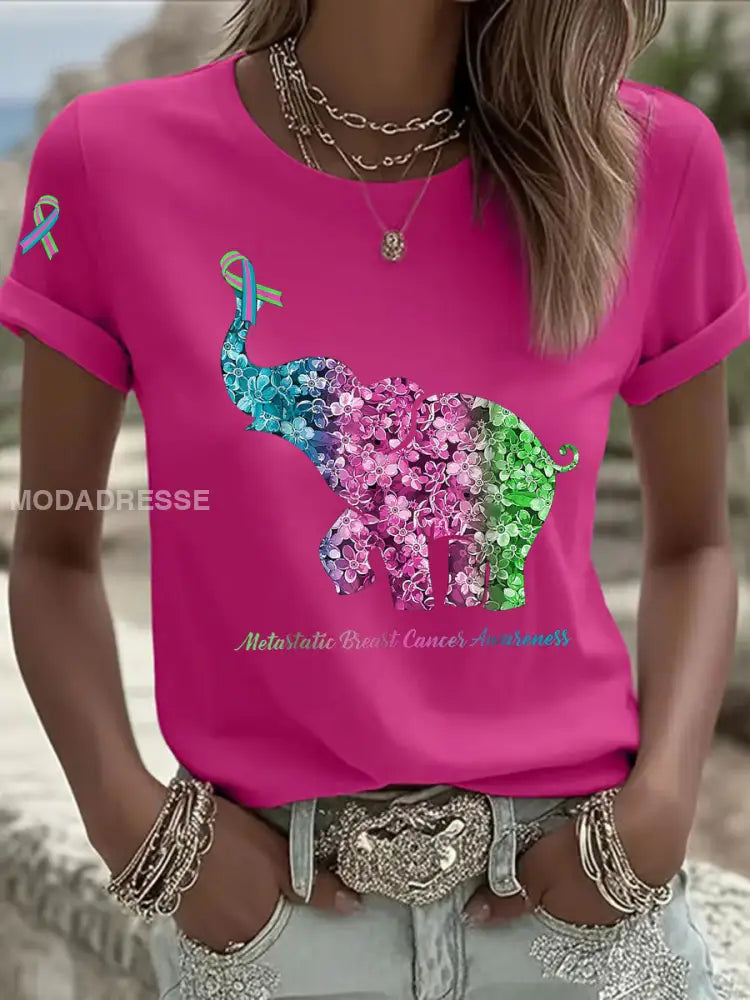 Kvinnors metastatiska bröstcancer medvetenhet Skriv ut Casual T shirt rosröd / S