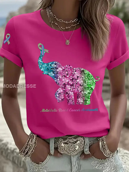 Kvinnors metastatiska bröstcancer medvetenhet Skriv ut Casual T shirt rosröd / S