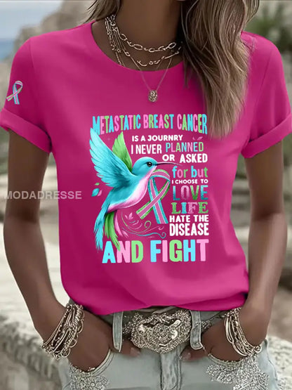 Kvinnors metastatiska bröstcancer medvetenhet Skriv ut Casual T shirt rosröd / S