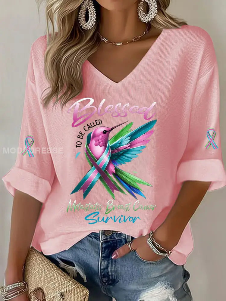 Kvinnors metastatiska bröstcancer medvetenhet Skriv ut Casual T shirt runt / S