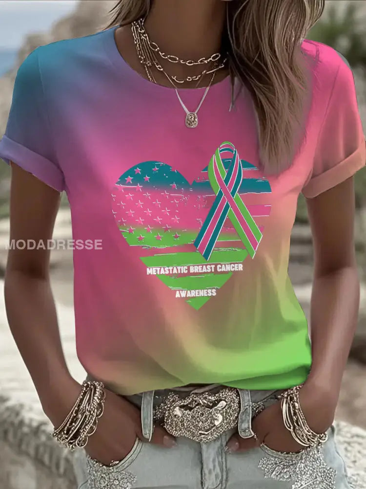 Kvinnors metastatiska bröstcancer medvetenhet Skriv ut Casual T shirt som bild / S
