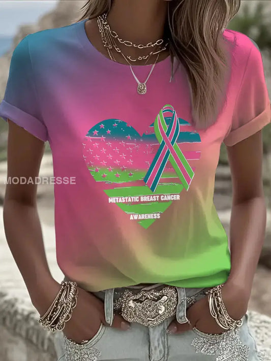 Kvinnors metastatiska bröstcancer medvetenhet Skriv ut Casual T shirt som bild / S