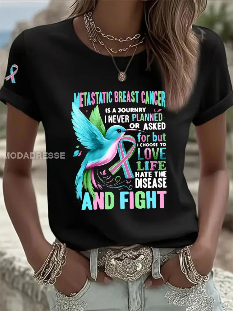 Kvinnors metastatiska bröstcancer medvetenhet Skriv ut Casual T shirt svart / S