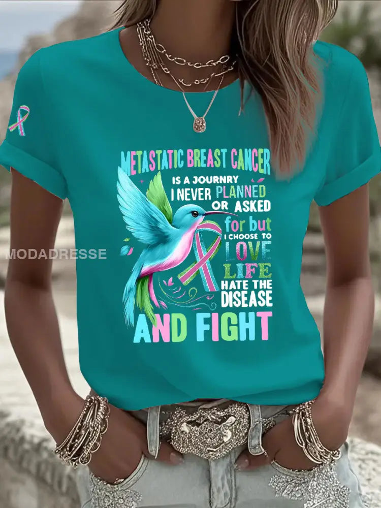 Kvinnors metastatiska bröstcancer medvetenhet Skriv ut Casual T shirt Turkis / S