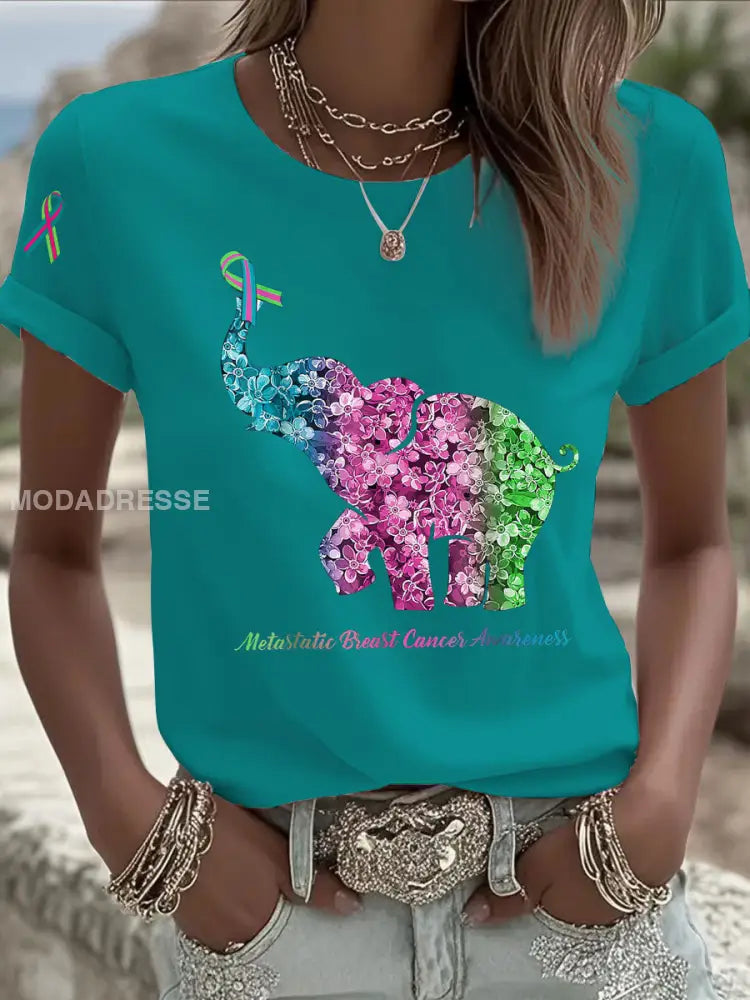 Kvinnors metastatiska bröstcancer medvetenhet Skriv ut Casual T shirt Turkis / S