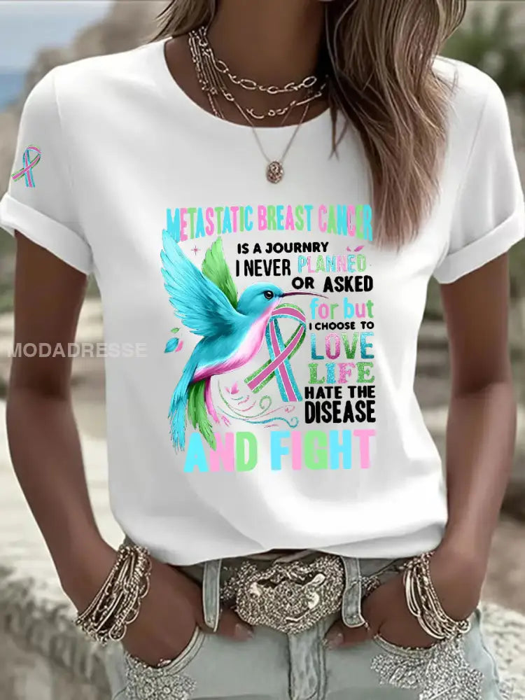 Kvinnors metastatiska bröstcancer medvetenhet Skriv ut Casual T shirt vit / S
