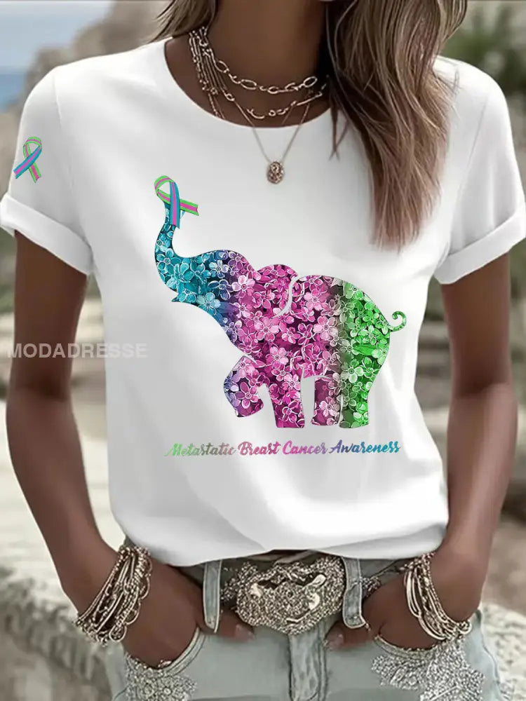Kvinnors metastatiska bröstcancer medvetenhet Skriv ut Casual T shirt vit / S