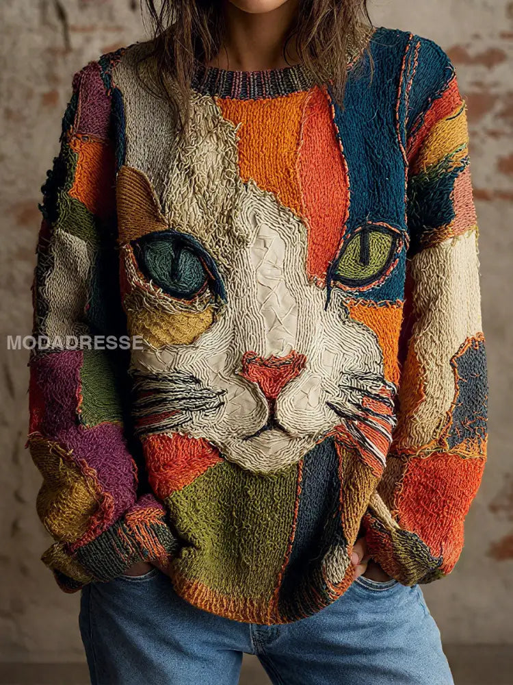 Kvinnors mode konst katt topper som bild / S