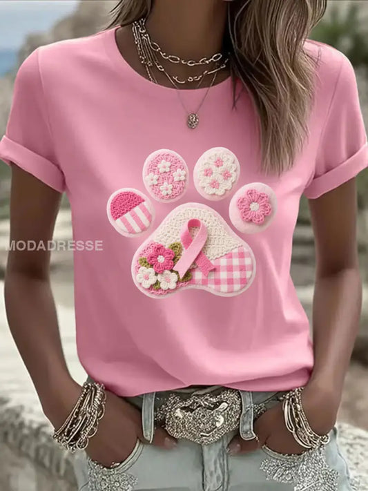 Kvinnors Pink Hung Paw Print Casual T-shirt rost / S