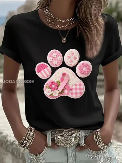 Kvinnors Pink Hung Paw Print Casual T-shirt svart / S