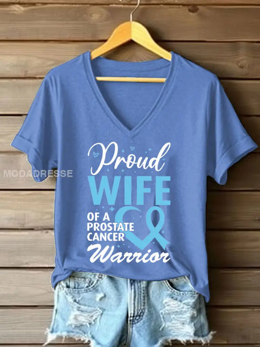 Kvinnors prostatacancer medvetenhet Fru T shirt ljusblå / S
