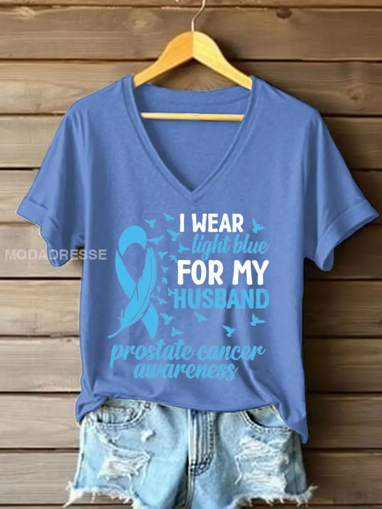 Kvinnors prostatacancer medvetenhet Fru T shirt ljusblå / S
