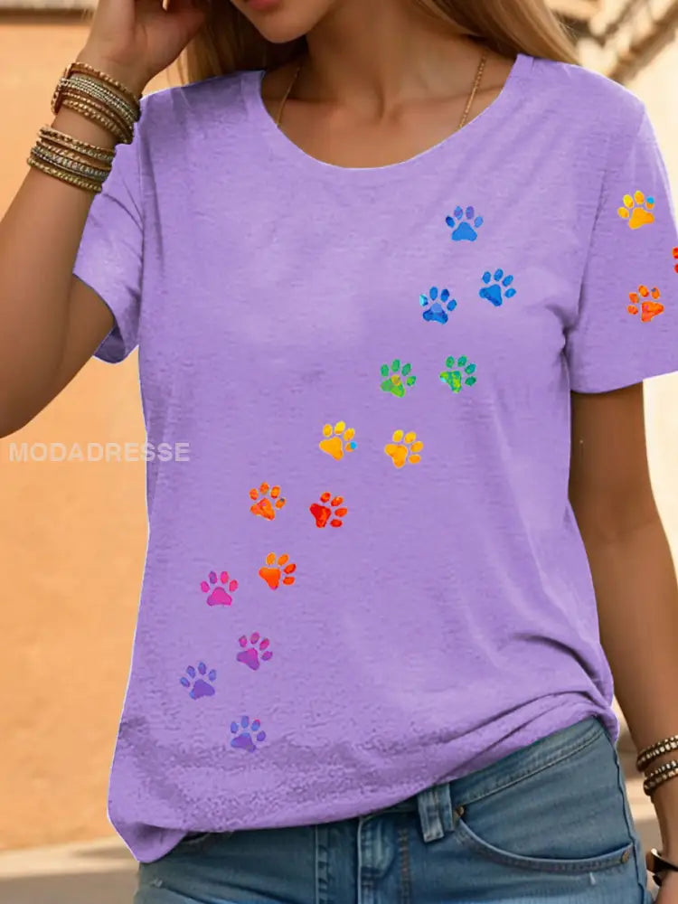 Kvinnors regnbåge djur Print Casual T-shirts ljus lila / S