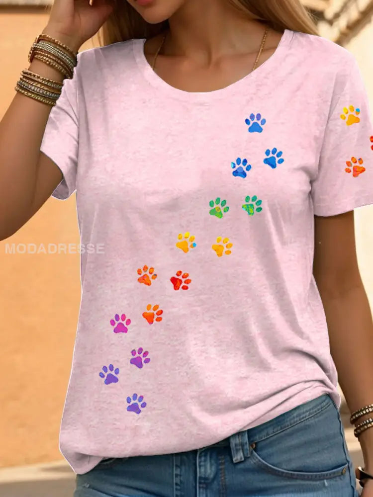 Kvinnors regnbåge djur Print Casual T-shirts ljusrosa / S