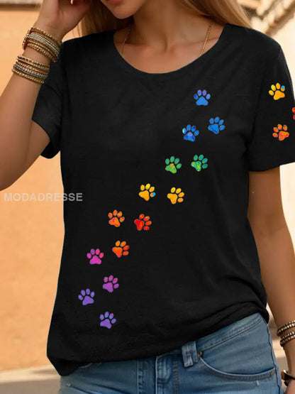 Kvinnors regnbåge djur Print Casual T-shirts svart / S