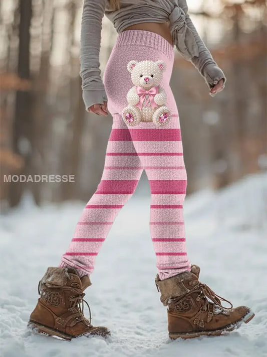 Kvinnors Retro Bröstcancer förebyggande kampanj Bear Print Sport Stretch Leggings runk / S