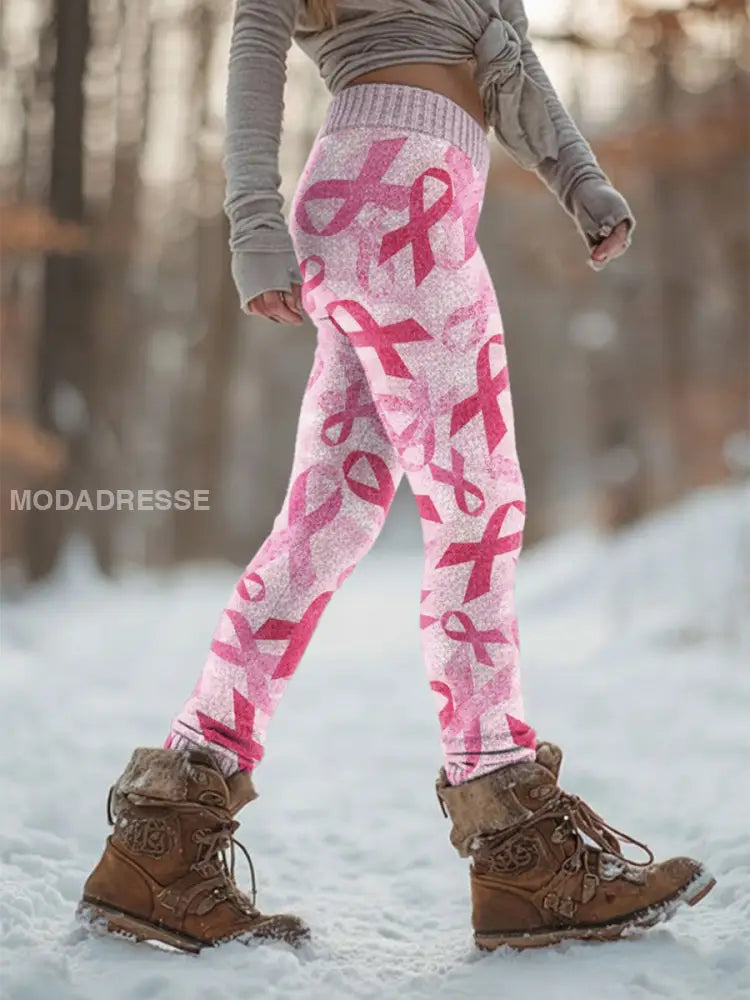 Kvinnors Retro Bröstcancer förebyggande kampanj Skriv ut Sport Stretch Leggings runk / S