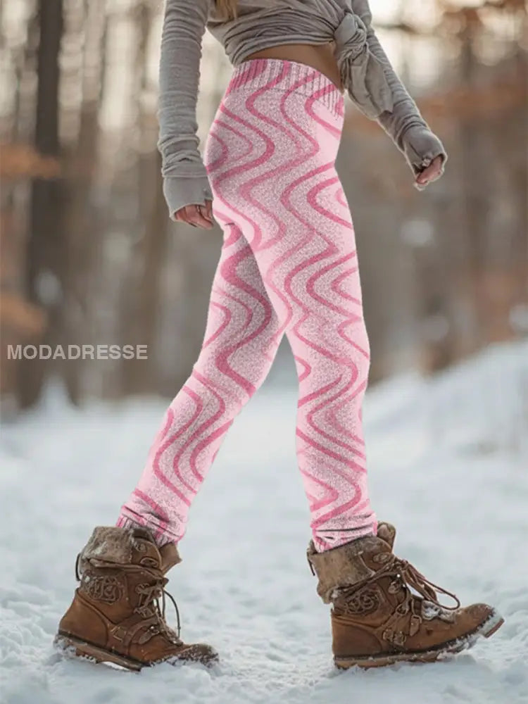 Kvinnors Retro Bröstcancer förebyggande kampanj Skriv ut Sport Stretch Leggings runk / S