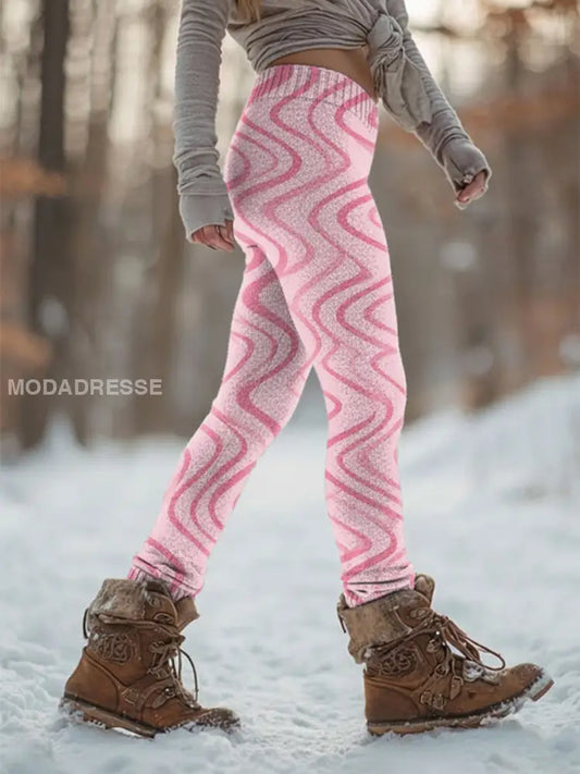 Kvinnors Retro Bröstcancer förebyggande kampanj Skriv ut Sport Stretch Leggings runk / S