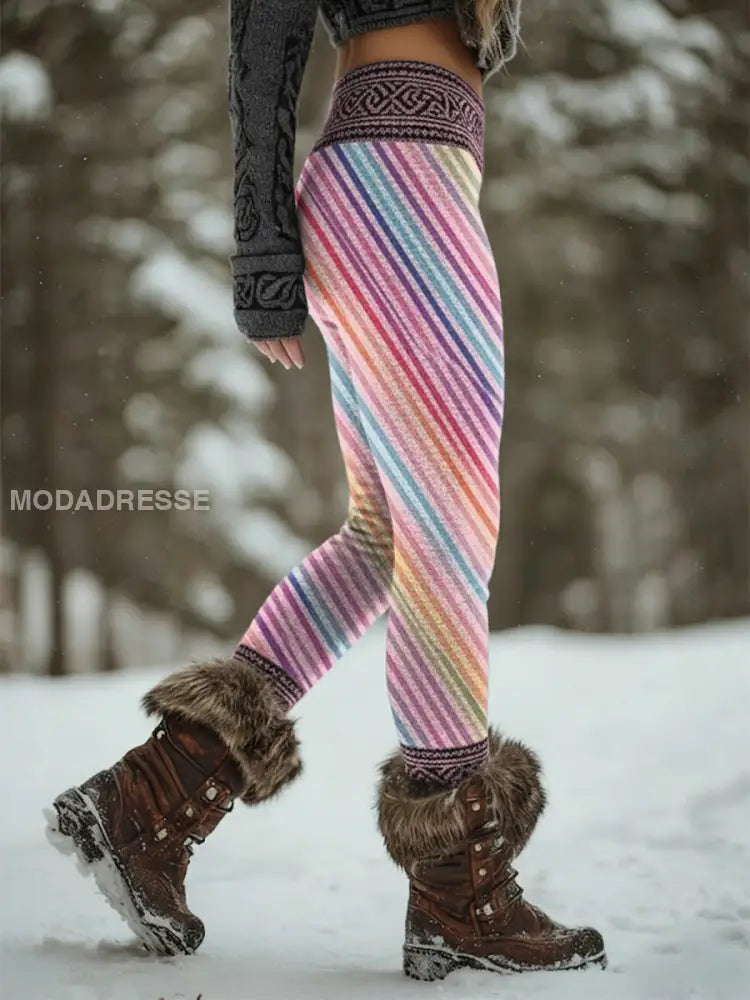 Kvinnors Retro Bröstcancer förebyggande medvetenhet Stripes Sport Stretch Leggings runk / S