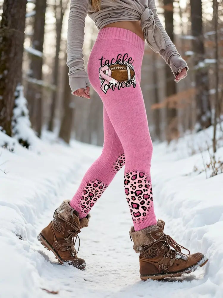 Kvinnors Retro Bröstcancer medvetenhet Leopard Print Sport Stretch Leggings runk / S