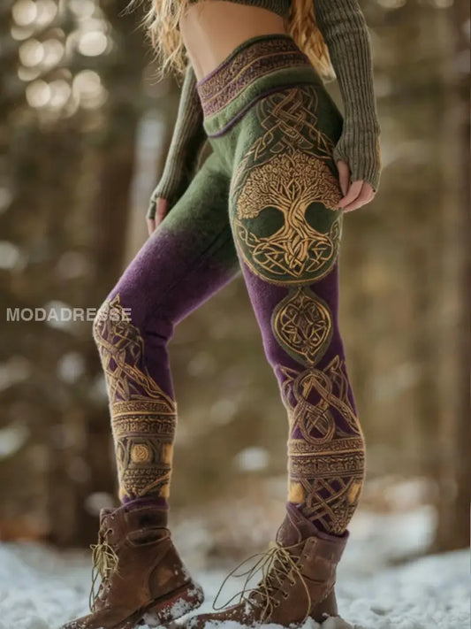 Kvinnors Retro Liv av träd keltisk knut gradient Leggings mörkt / S