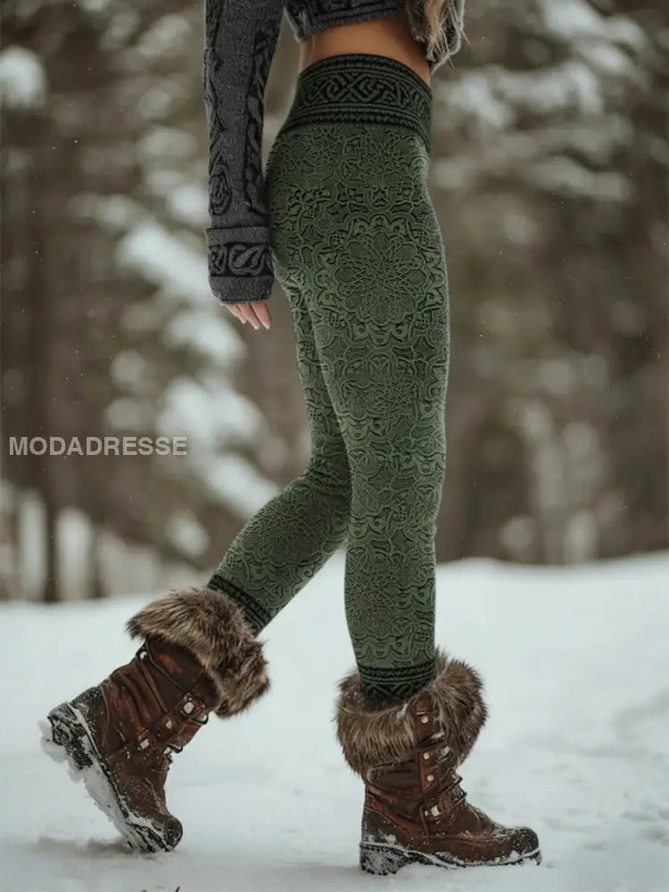 Kvinnors Retro Viking Celtic Knop Sport Stretch Leggings grönt / S