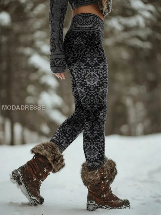 Kvinnors Retro Viking Celtic Knop Sport Stretch Leggings svart / S