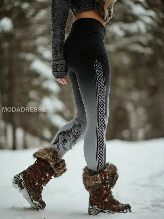 Kvinnors Retro Viking keltiska konst mönster atletisk Stretch Leggings A / S