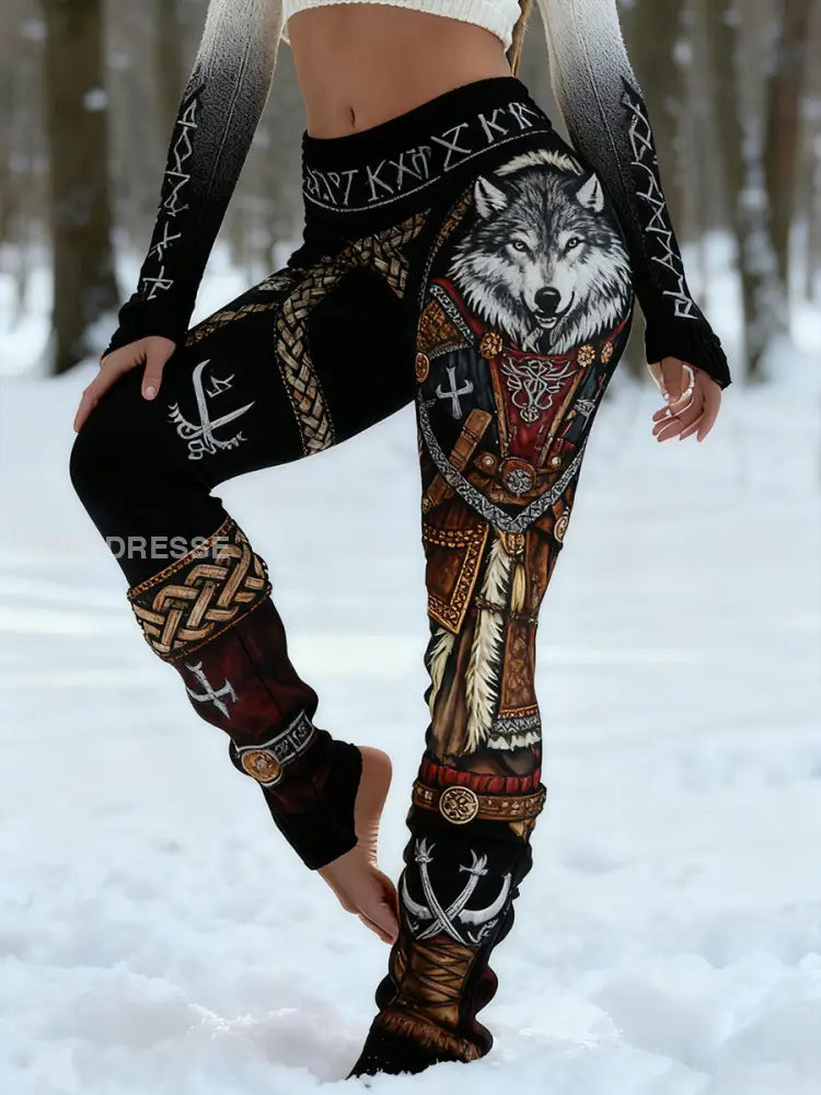 Kvinnors Retro Viking keltiska konst mönster atletisk Stretch Leggings A / S