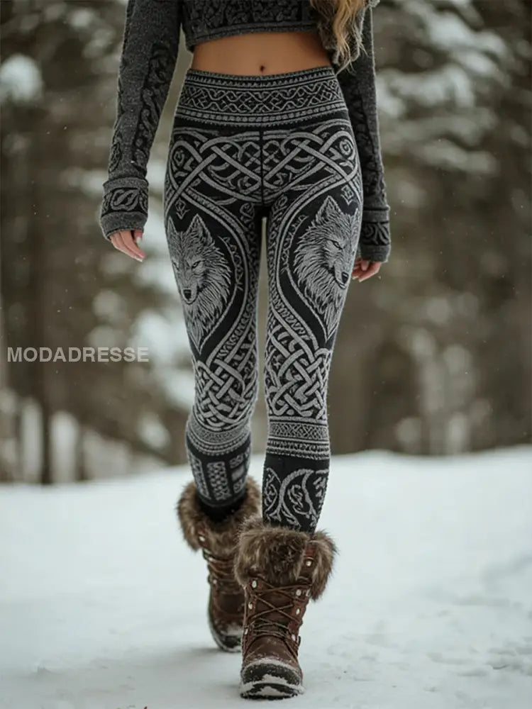 Kvinnors Retro Viking keltiska konst mönster atletisk Stretch Leggings A / S