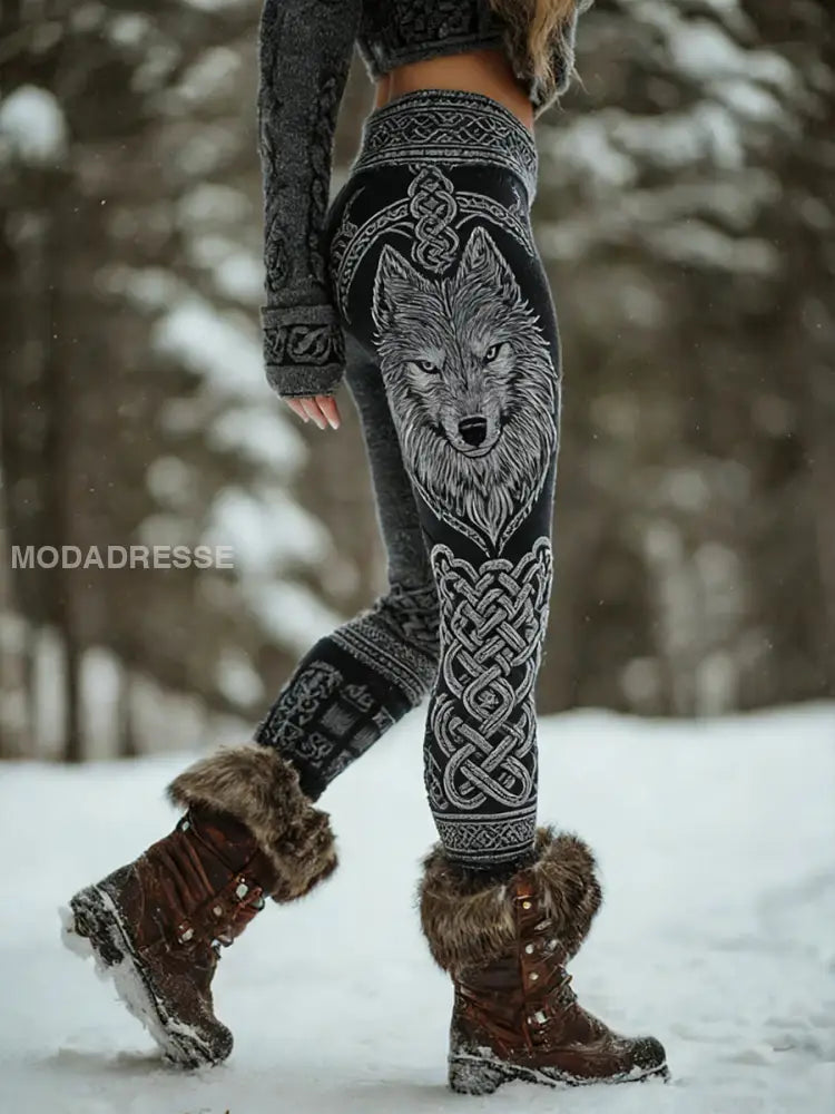 Kvinnors Retro Viking keltiska konst mönster atletisk Stretch Leggings A / S