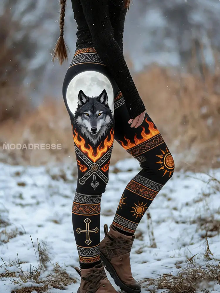 Kvinnors Retro Viking keltiska konst mönster atletisk Stretch Leggings A / S