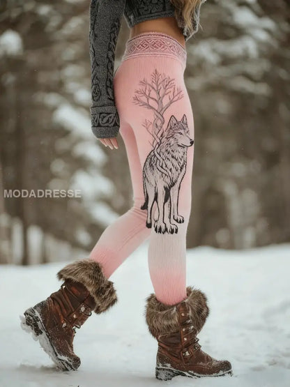 Kvinnors Retro Viking Wolf Celtic Knop träd liv gradient Sport Stretch Leggings runt / S