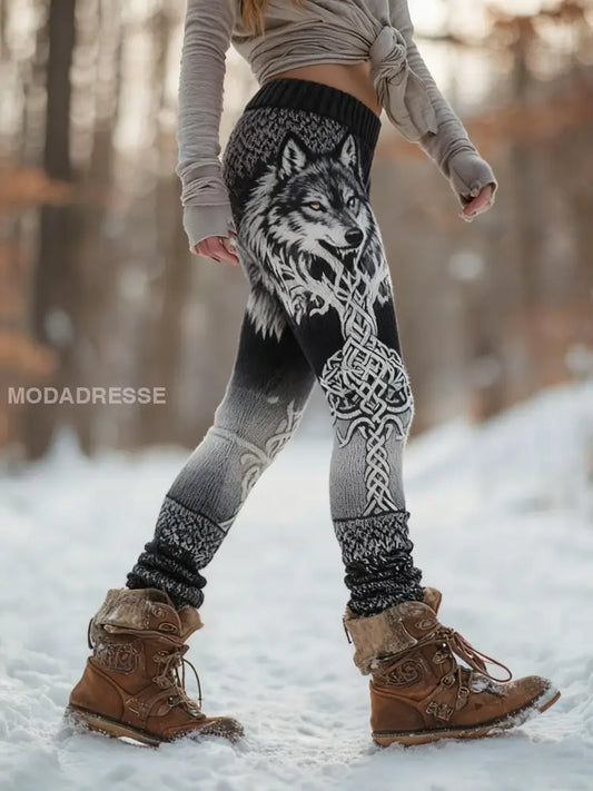 Kvinnors Retro Viking Wolf Celtic Knop träd liv gradient Sport Stretch Leggings svart / S