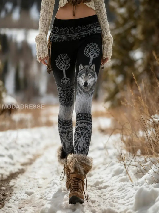 Kvinnors Retro Viking Wolf Celtic Knop träd liv gradient Sport Stretch Leggings svart / S