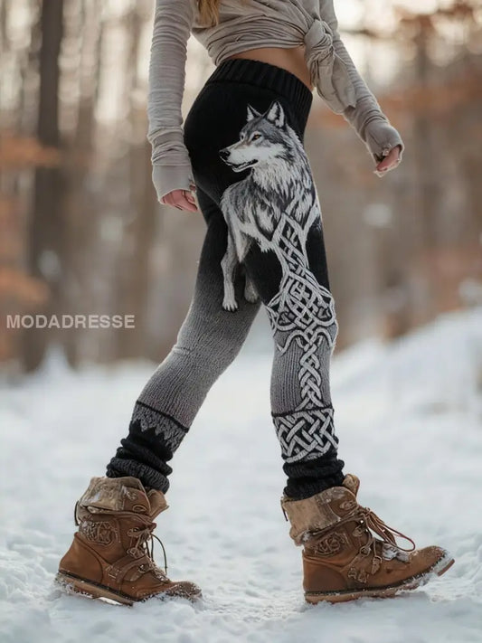 Kvinnors Retro Viking Wolf Celtic Knop träd liv gradient Sport Stretch Leggings svart / S