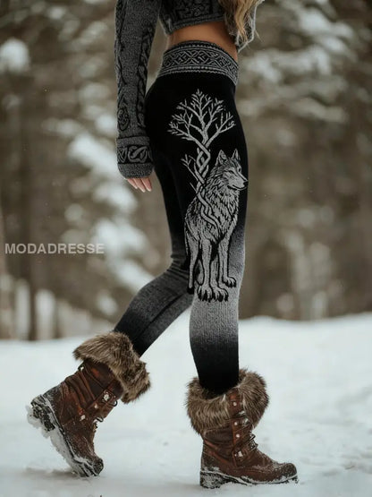 Kvinnors Retro Viking Wolf Celtic Knop träd liv gradient Sport Stretch Leggings svart / S