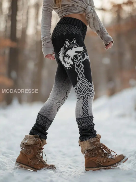 Kvinnors Retro Viking Wolf Celtic Knop träd liv gradient Sport Stretch Leggings svart / S